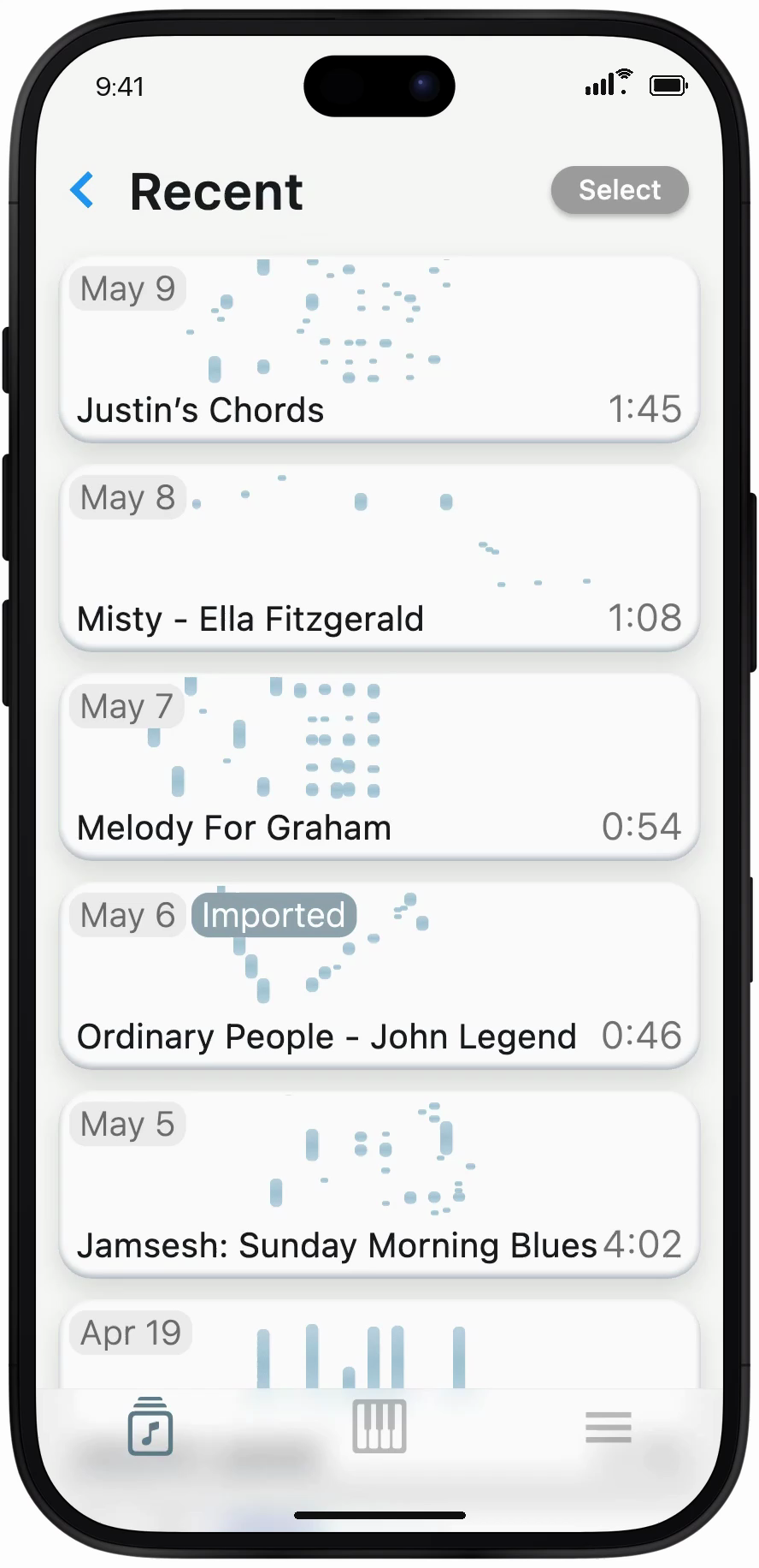 Video of the albums view in the Jamcorder app